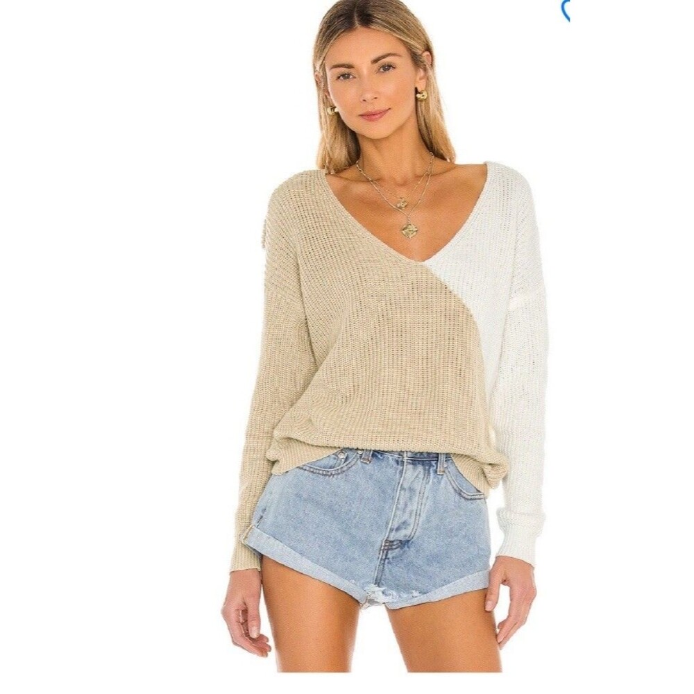 Revolve Superdown Trish Knot Knit Sweater Beige Tan White Medium New